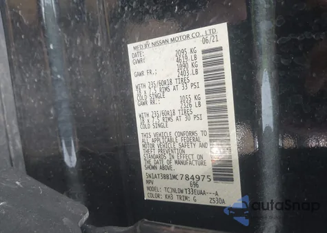 2021 Nissan Rogue Sv Intelligent Awd from USA, damaged, VIN 5N1AT3BB1MC784975